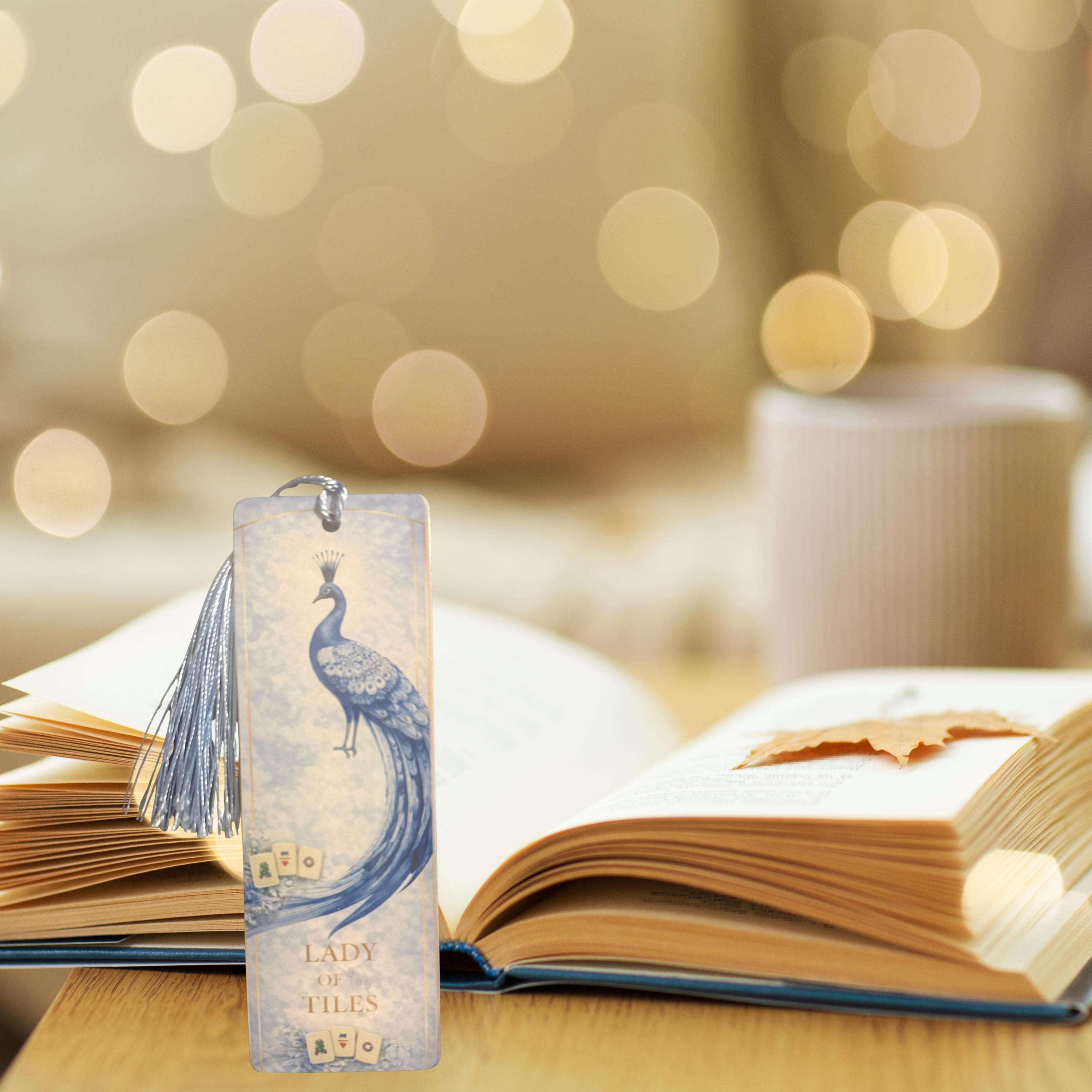 Peacock Mahjong Bookmark, Luxury Blue Accessory, Book Club Gift (2