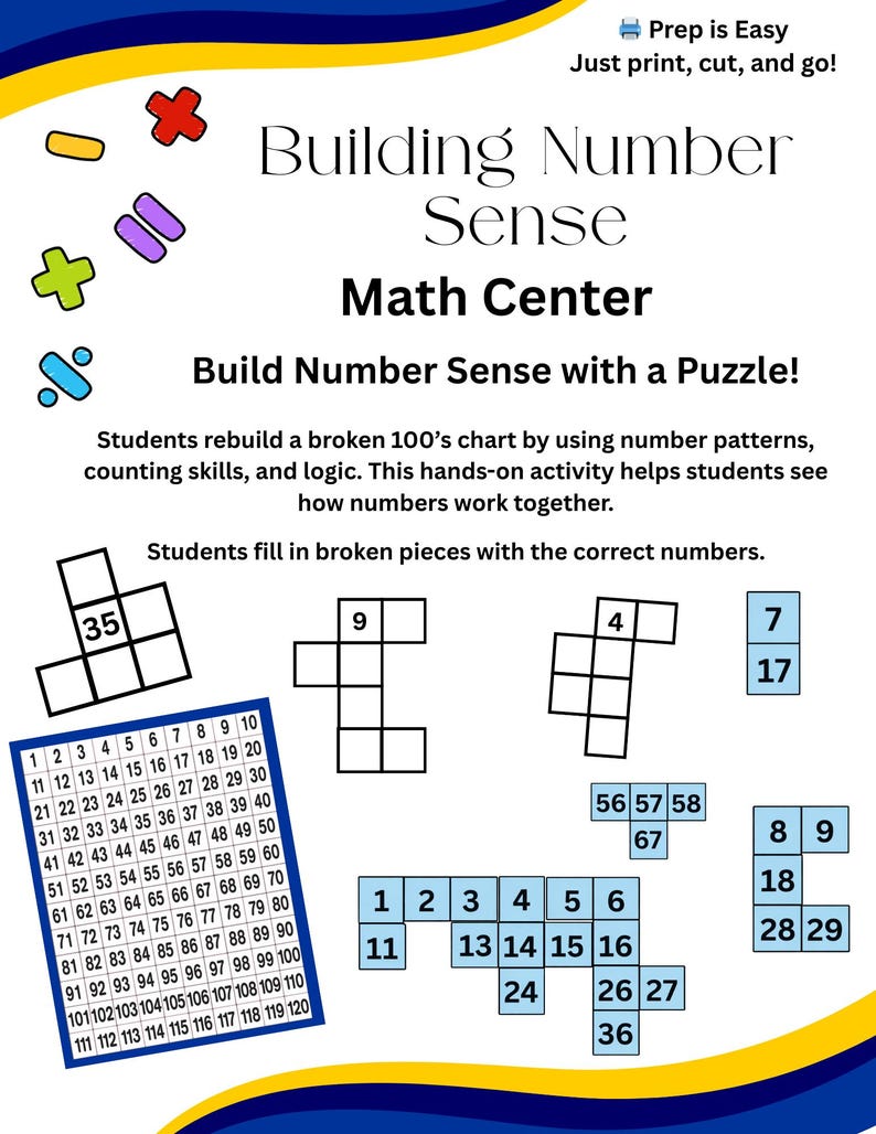 100 Chart Number Puzzle | Math Center Activity (PDF Download) - Etsy
