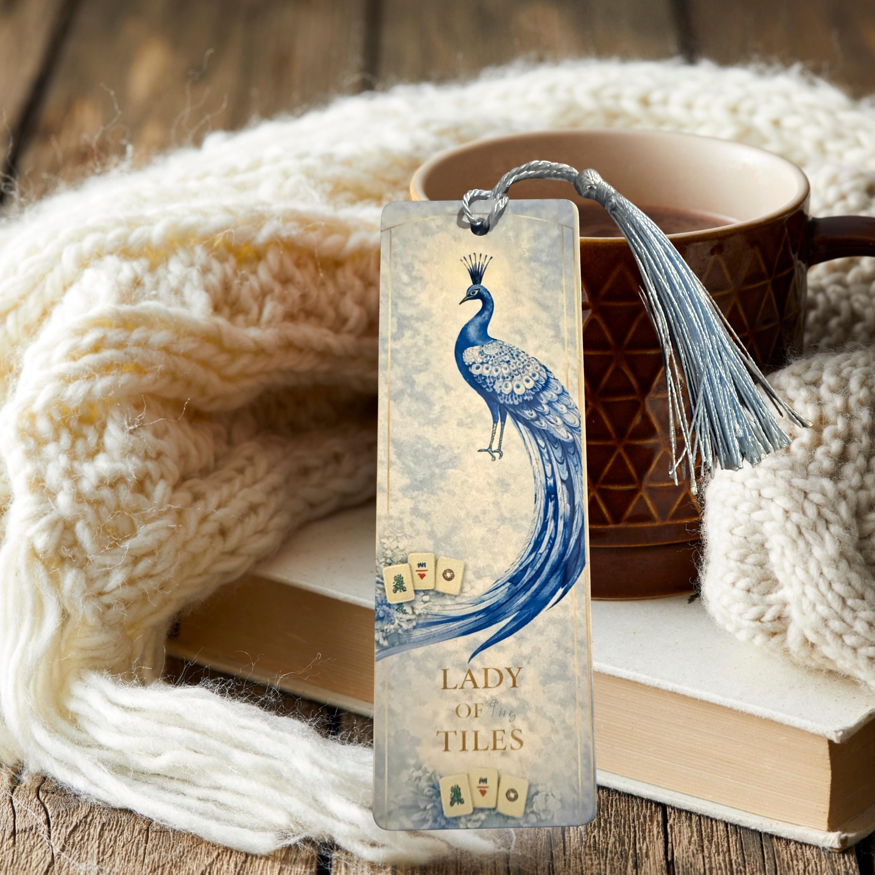 Peacock Mahjong Bookmark, Luxury Blue Accessory, Book Club Gift (2