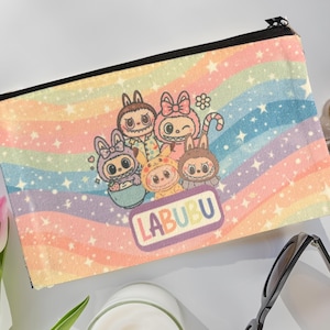 Labubu Themed Pencil Pouch and Cosmetic Bag - 8in x 5in Canvas, High Quality, Eco-Friendly