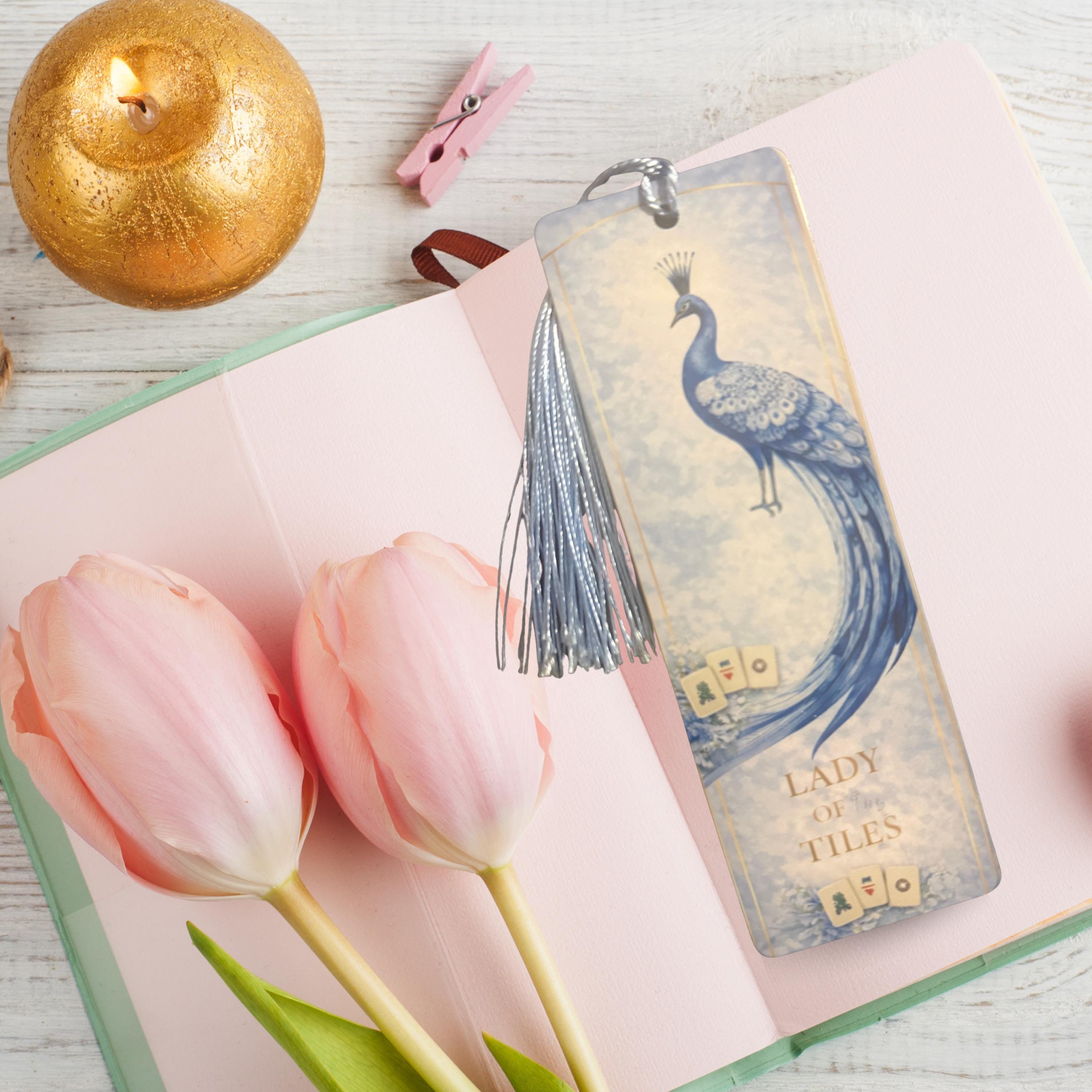 Peacock Mahjong Bookmark, Luxury Blue Accessory, Book Club Gift (2