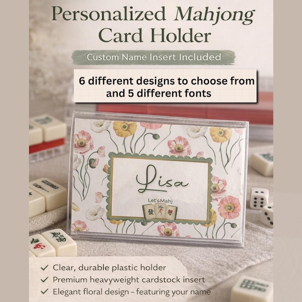 Personalized Mahjong Card Holder with Custom Name Insert – Floral Mahjong Accessories