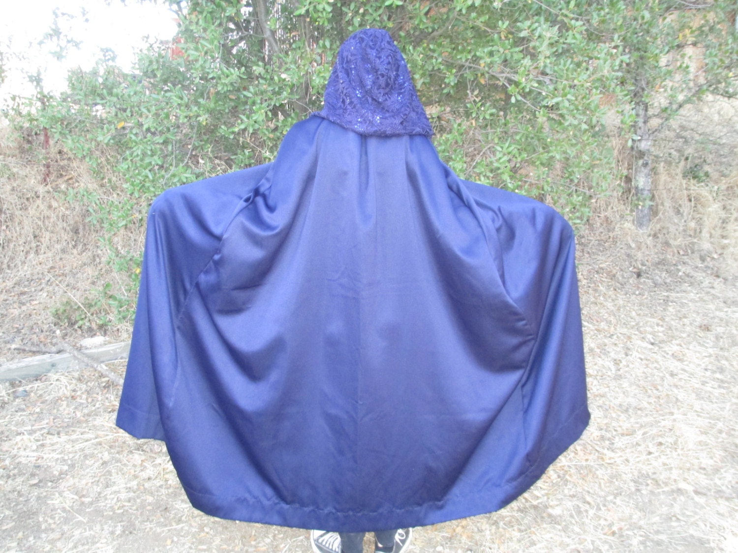 Cape with Sequined Lace Hood Sapphire Blue Cape Long and Etsy