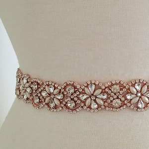 20 inch Jeweled Part, Wedding bridal Sash Belt - ROSEGOLD Clear Crystal Pearl Wedding Sash Belt