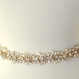 24" Wedding Belt, Bridal Sash Belt - GOLD Clear Crystal Wedding Sash Belt = 24 inch long trim