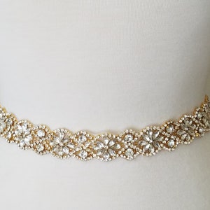 20" Jeweled part, Wedding Belt, Bridal Sash Belt - GOLD CLEAR Crystal Wedding Sash Belt