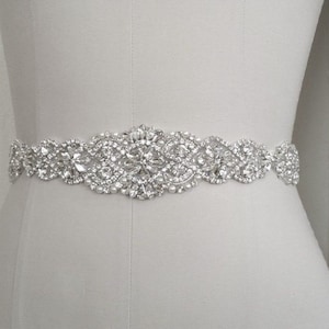 28 1/2&quot; Wedding Belt, Bridal Sash Belt - SILVER CLEAR Crystal Pearl Wedding Sash Belt = 28 1/2 inch long beaded part