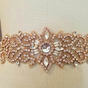 Wedding Belt, Bridal Sash Belt - ROSEGOLD CLEAR Rhinestone Pearl Wedding Sash Belt