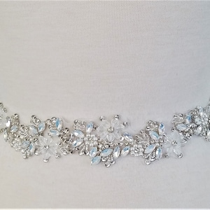 Vintage Crystal Opal Pearl Bridal Sash Belt: Silver Wedding Dress Belt
