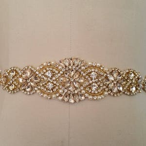 Gold & Pearl Wedding Sash Belt: Jeweled Bridal Dress Accessory
