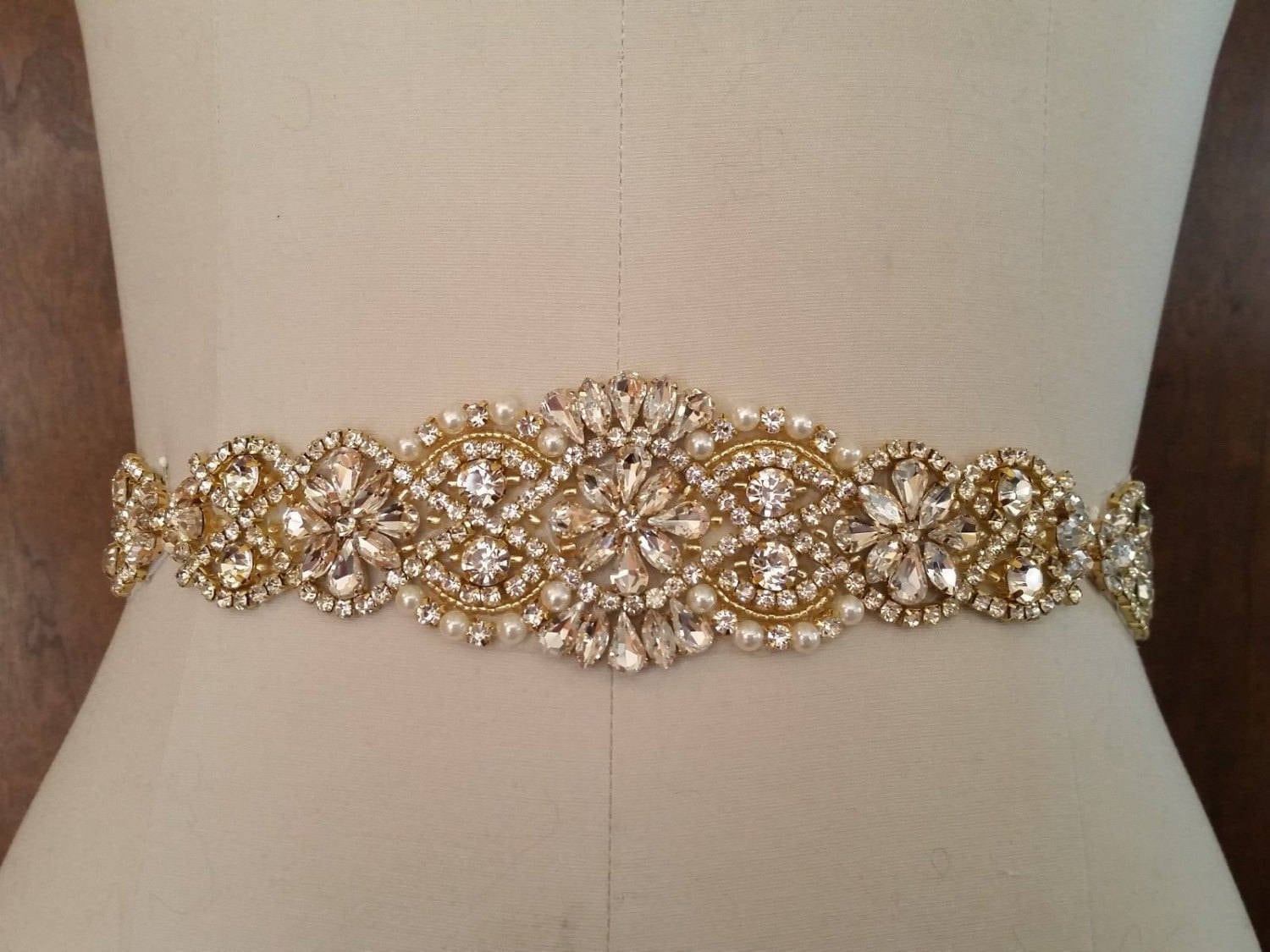 Gold & Pearl Wedding Sash Belt: Jeweled Bridal Dress Accessory - Etsy