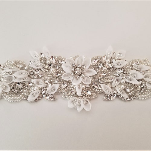 Silver Clear Crystal Sash Belt = 23" TRIM 23" long Wedding Dress Sash Belt 