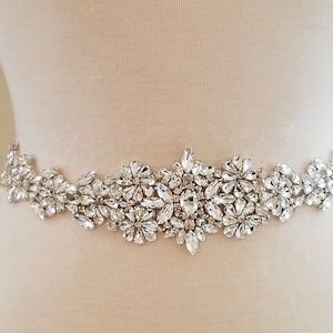 24" long Jeweled Part, Wedding Bridal Sash Belt - Silver Clear Crystal Wedding Sash Belt = 24 inch long trim
