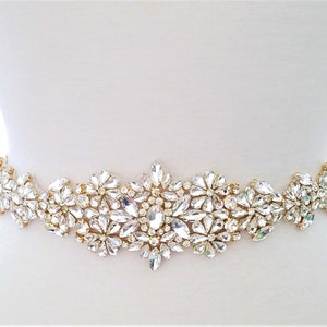 Gold & Clear Stone Wedding Bridal Dress Sash Belt (17" Embellishment)