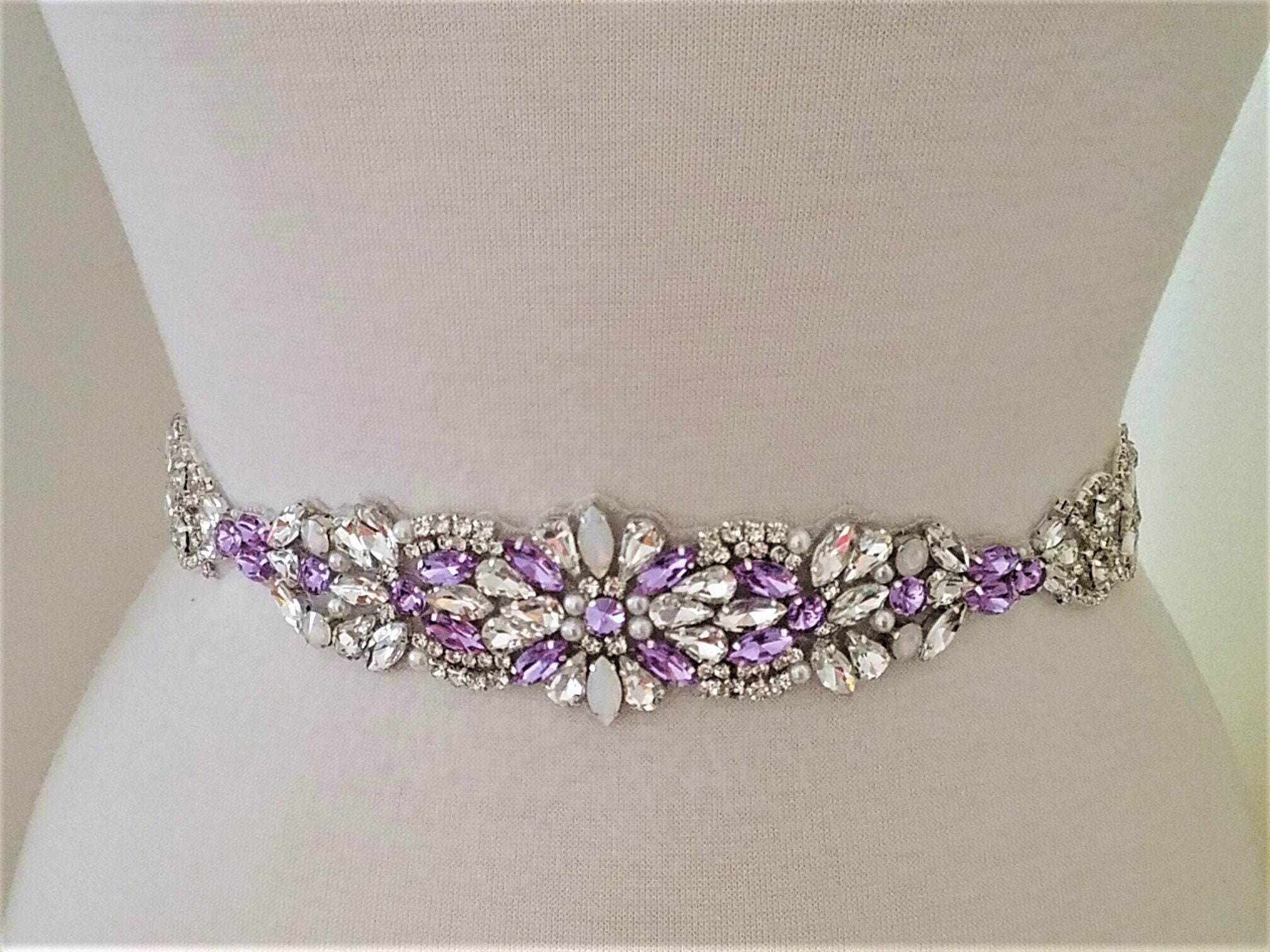 Gorgeous Purple Women\'s Decorative Belt with Silver Crystal Appliqué Rhinestone Purple Belt - Etsy main image 3
