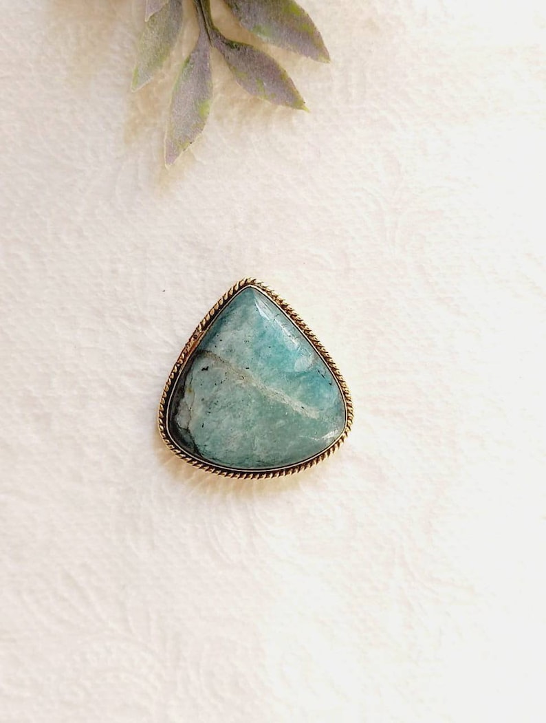 Brass Groove Stone with brass frame for macrame Grooved Amazonite stone macrame stones GS161.8 Natural Amazonite grooved