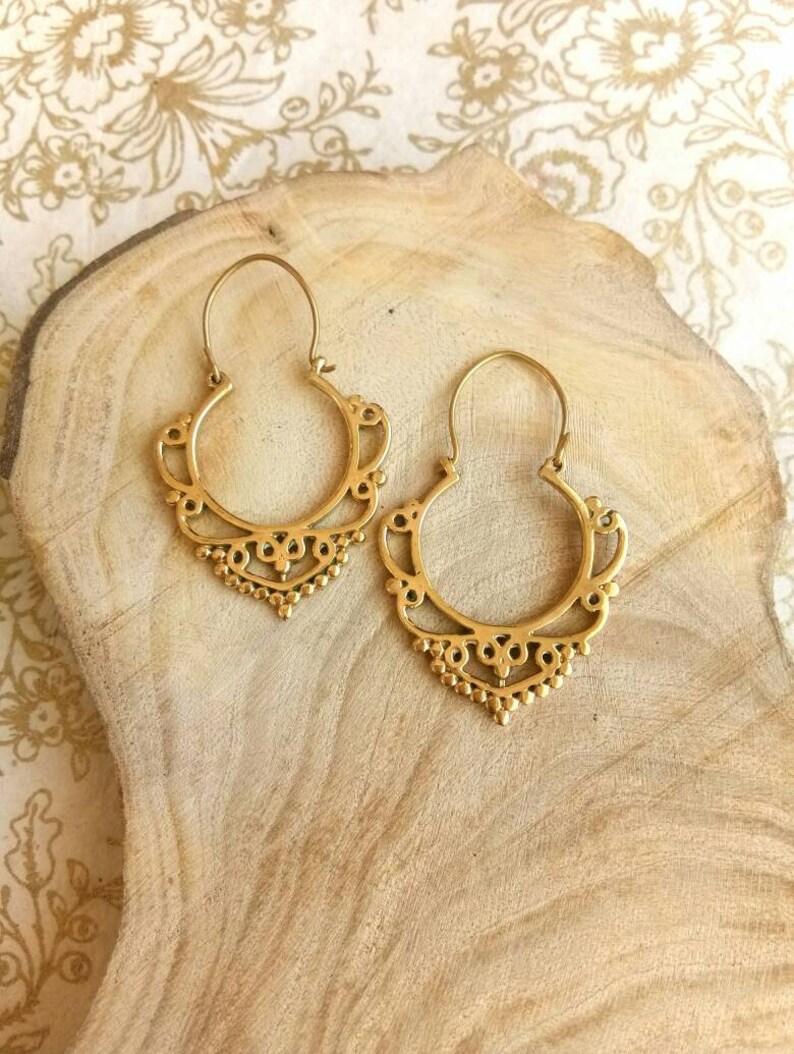 Hoop Brass Earrings Boho Earrings Festival Jewelry Ethnic Earrings Tribal design Hoop Earrings Gypsy Hoop Earrings Handmade Jewelry