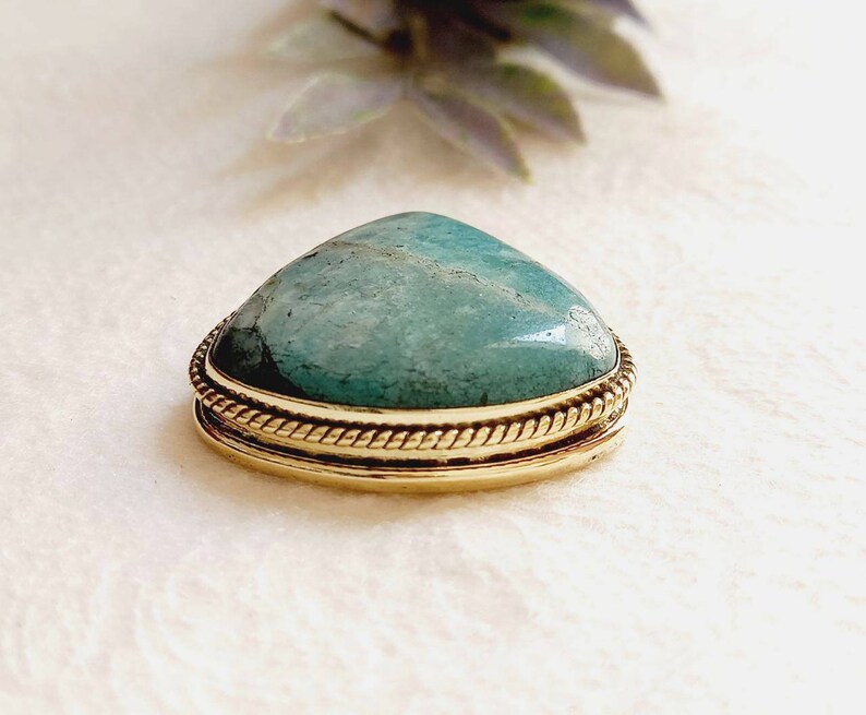 Brass Groove Stone with brass frame for macrame Grooved Amazonite stone macrame stones GS161.8 Natural Amazonite grooved