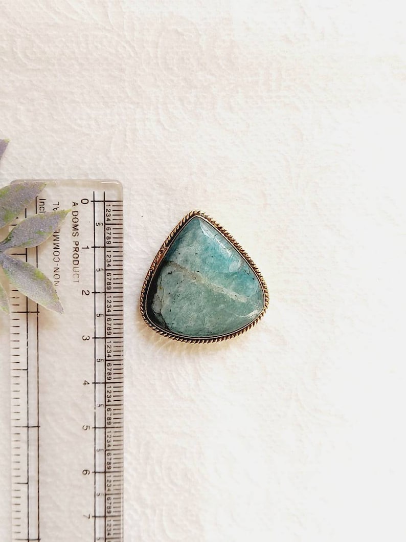Brass Groove Stone with brass frame for macrame Grooved Amazonite stone macrame stones GS161.8 Natural Amazonite grooved