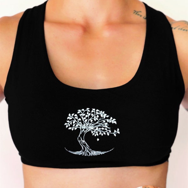 Bodhi Tree Baru Sports Bra by Lotus Tribe in Onyx / Yoga Bra / Pole Dance Bra / Cotton Bra / Yoga Top / Festival Top / Hippie Top/Sports Bra