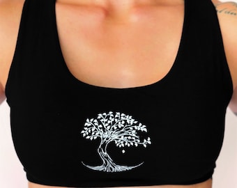 Bodhi Tree Baru Sports Bra: Black Cotton Yoga Top with Criss Cross Back Straps