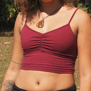 Blissed Out Crop in GARNET by Lotus Tribe / Stretchy Breathable Natural Fiber Crop Top with Built in Bra has Soft Fit for the Nature Goddess