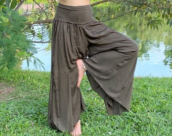 Persephone Palazzo Pants in Sage by Lotus Tribe~ Made of tree pulp eco Lyocell fabric, silky, luxurious, flowy with stretchy waist fits 0-14