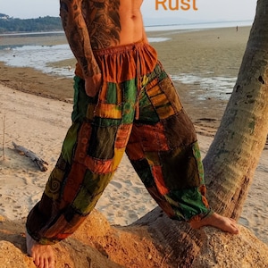 Patchwork Cotton Jogger Pants: Handmade Gender Neutral Hippie Style