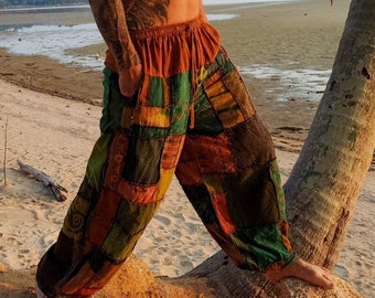 Patchwork Cotton Jogger Pants: Handmade Gender Neutral Hippie Style