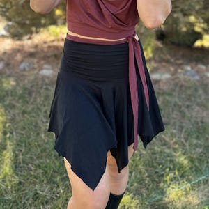 Onyx Pixie Skirt: Black Stretchy Mini with Adjustable Fold Top Waist by Lotus Tribe