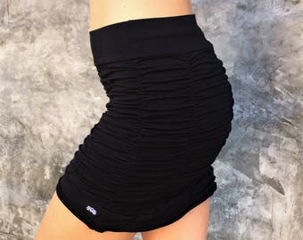 Onyx Ruffle Skirt by Lotus Tribe. Super stretchy design flattering for thicker & curvier goddesses-Cute summer mini or layered over leggings