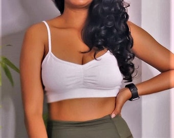 Snow Bliss Bralette: White Cotton Soft Fit Bra with Adjustable Straps by Lotus Tribe