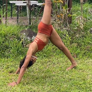 2 Piece Yoga Outfit Gift Set in RUST by Lotus Tribe includes One Trinity Bra and One Shorts with fold top in soft stretchy breathable cotton