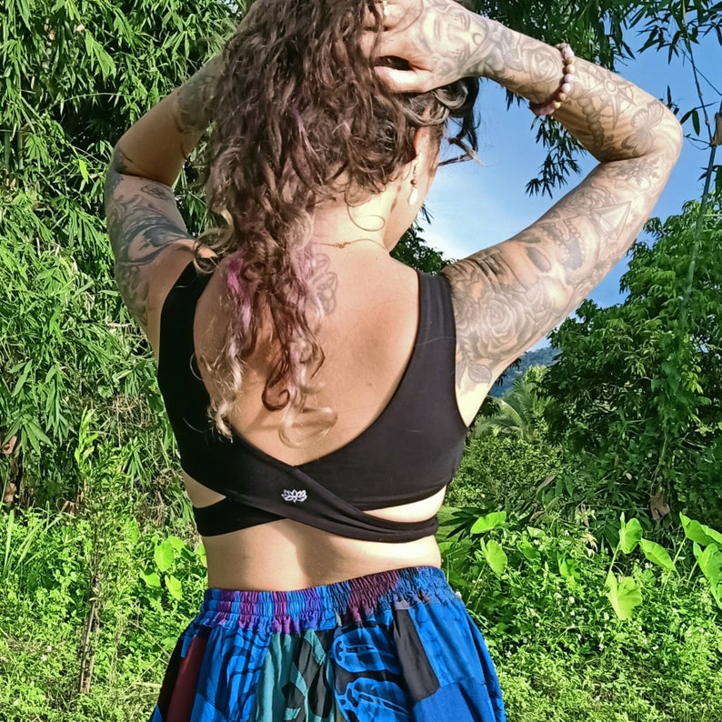 Dakini Bra in Onyx by Lotus Tribe Clothing is a soft fitting style with light support. A cute, breathable natural fiber bra or festival top image 5