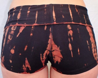 Fire Tie Dye Yoga Shorts: Fold Over or High Waist Stretchy Natural Cotton