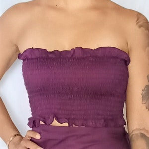 Tube Top in Plum by Lotus Tribe one size fits XS-XL with or without cinching and neck ties. Made of sustainable tree pulp Lyocell eco fabric image 2