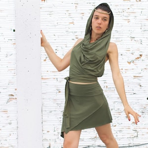 2-Piece Outfit: Nomad Skirt & Devi Top in Sage green One Size Stretchy Eco Fabric