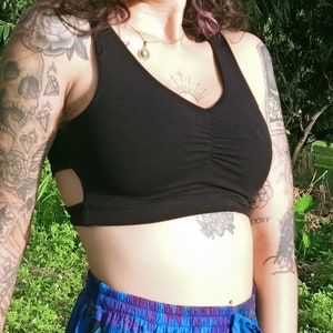 Dakini Bra in Onyx by Lotus Tribe Clothing is a soft fitting style with light support. A cute, breathable natural fiber bra or festival top image 1