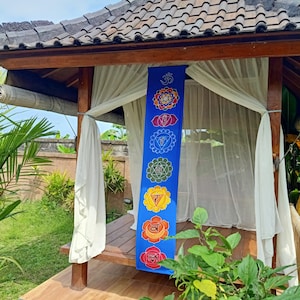 Blue Batik Chakra Banner by Lotus Tribe ~ Handmade full color rayon work of art. Perfect for yoga & meditation spaces or for dorm room decor