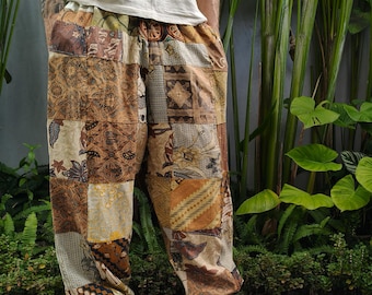 Patchwork Cotton Jogger Pants: Handmade Gender Neutral Hippie Style