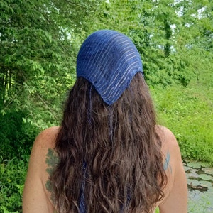 Cotton Hippie Boho Bandana head scarf with silver threads by Lotus Tribe lightweight cotton head wrap, square hippie bandana hair accessory