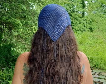 Cotton Gauze Boho Hippie Bandana: Silver Thread 38" Square Head Scarf