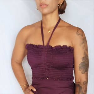 Tube Top in Plum by Lotus Tribe one size fits XS-XL with or without cinching and neck ties. Made of sustainable tree pulp Lyocell eco fabric image 5