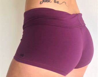 Yoga Shorts in Plum by Lotus Tribe Clothing /Yoga/Purple Yoga Shorts /Womens Shorts/Cotton Yoga Shorts /Yoga/Womens Gym Shorts /Fitness/Yoga