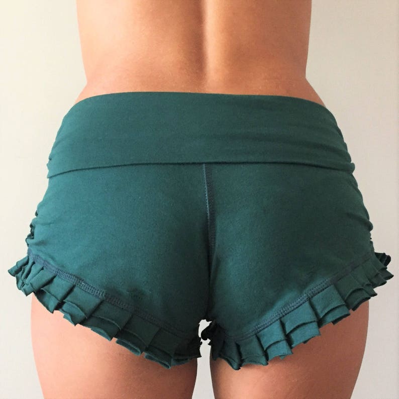 Ruffle Yoga Short in Forest Green/Green Yoga Shorts/Yoga Etsy