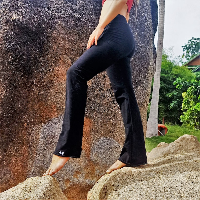 Flared Yoga Pants is Onyx by Lotus Tribe Soft stretchy Bell Bottom pants with flat waist perfect yoga, festivals, clubbing or everyday wear image 6