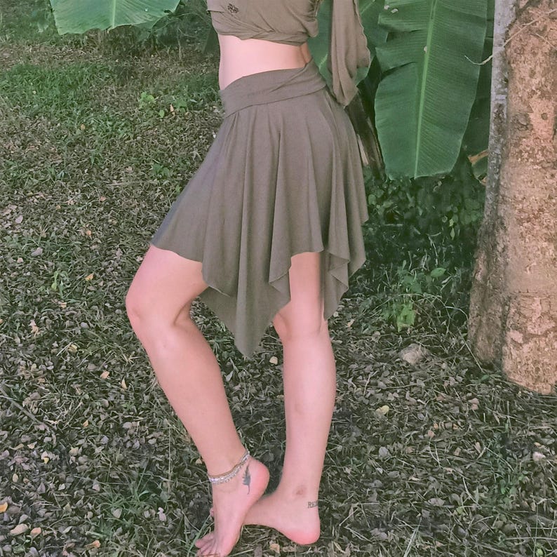 Pixie Skirt 2.0 in Rust by Lotus Tribe has adjustable fold top waist band-Revised design-more points-now available in two sizes. Fits XS-XXL Sage