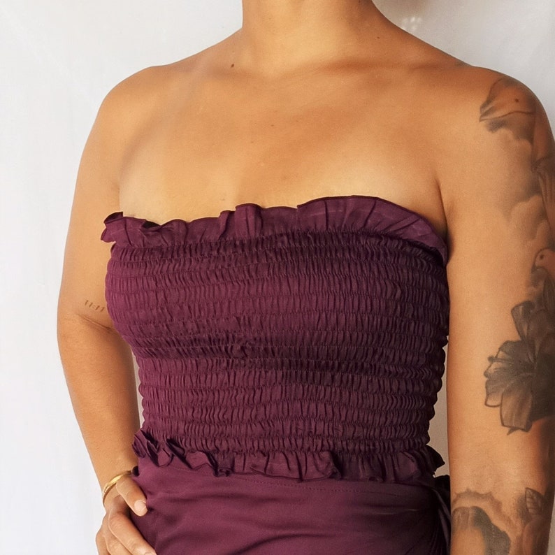 Tube Top in Plum by Lotus Tribe one size fits XS-XL with or without cinching and neck ties. Made of sustainable tree pulp Lyocell eco fabric image 7