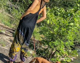 Tie Dye Jumpsuit: Baggy Hippie Overalls, One Size Fits Most