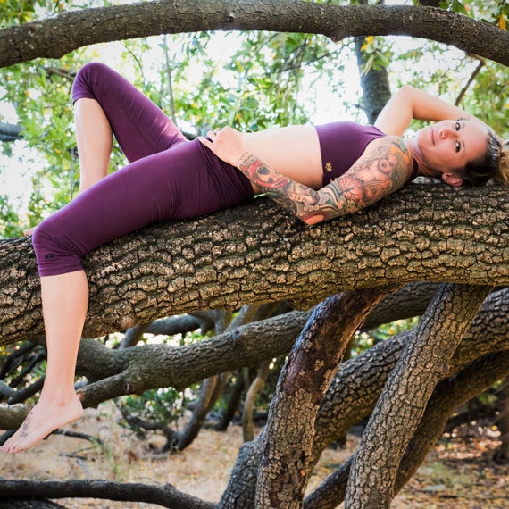 Plum 3/4 Length Yoga Pants by Lotus Tribe Soft Breathable Natural